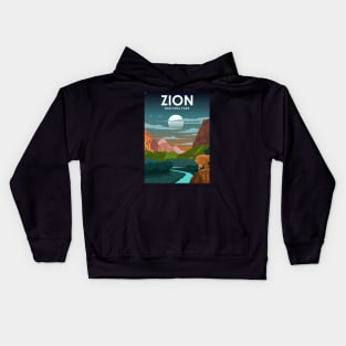 Zion National Park Night Sky Stars Vintage Travel Poster Kids Hoodie